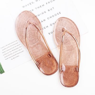 China 2021 New Color Crystal Jelly Candy Colorful Women's Simple Casual Flat Flip Flops CUSHIONING for sale