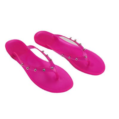 China 2021 New Candy Color Crystal Beads Flat Bottom Simple Casual Flip Flops CUSHIONING For Women for sale