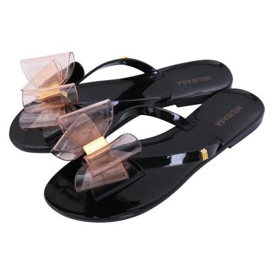 China CUSHIONING 2021 New Fashion Jelly Sandals Bowknot Flip Flops Women Flat Bottom Jelly Sandals for sale