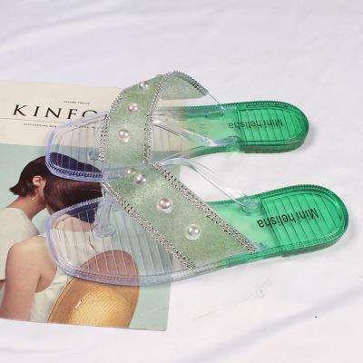 China New Fashion Trend Women's Shining Jelly Sandals Beach Flip Flops Diamond Jelly Slippers Sandals for sale