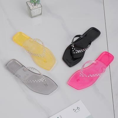 China CUSHIONING Large Size Summer Women's Beach Flip Flops Colorful Diamond Bow Flat Women's Slippers Freeze Sandals for sale