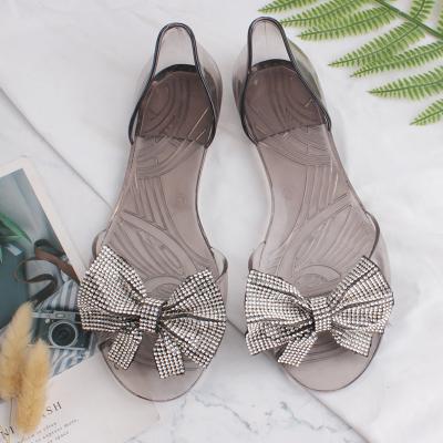 China 2021Slip CUSHIONING On Fish Mouth Soft Sole With Bowknot Plastic PVC Ballet Flat Jelly Shoes Women for sale