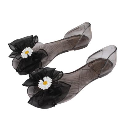 China CUSHIONING 2021 new fish mouth jelly sandals flat women jelly sandals small transparent chrysanthemum lace for sale