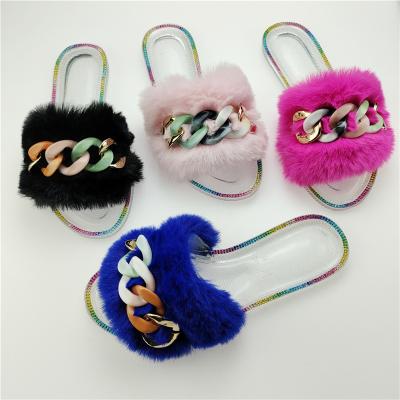 China CUSHIONING New Wool Crystal Jelly Slippers Flat Bottom Rhinestone Korean Home Slippers Fashion Ladies Slippers for sale