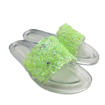 China CUSHIONING 2021 Summer New Fashion Hot Selling Women's Sandals Outdoor Diamond Crystal Jelly Flat Slippers for sale