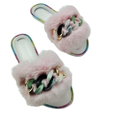 China CUSHIONING new crystal wool jelly slippers chain slippers fashion ladies fur jelly flat home slippers for sale