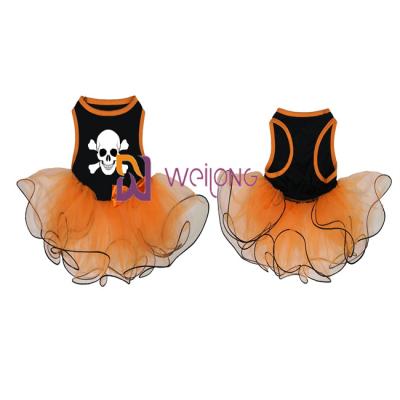 China Kürbis-/Schädel-Tulle-Rock-Halloween-Haustier-Kleiderbogen-Dekoration CVC Jersey zu verkaufen