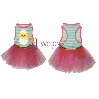 China Gutes weibliches Hundekleid des Elastizitäts-Doppelt-Rock-Ostern-Haustier-Kleiderbogen-CVC Jersey 180G zu verkaufen