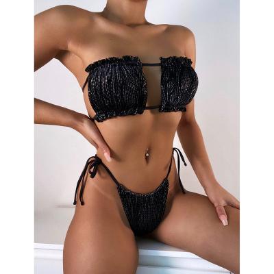 China 2021 Anti-UV Strapless Bikini Swimwear Black Swimwear Swimwear Black Swimwear Sexy Sparkle Fabric Bikini for sale