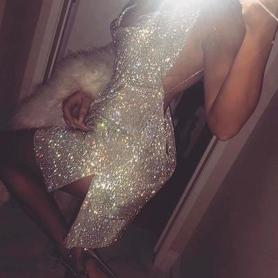 China Rhinestone 2021 Anti-static Crystal Diamond Summer Dress Sexy Slits Party Dresses Women Halter Vintage Beach Dress for sale