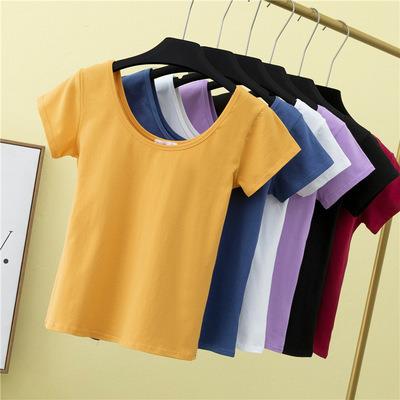 China Wholesale QUICK DRY Top Slim Fit O-Neck Solid Color OEM Crop Top Short Sleeve T-Shirt for sale