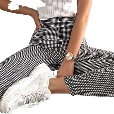 China top-selling high-waisted women's chic plaid Anti-wrinkle OEM Amazon spring line loose casual pants for sale