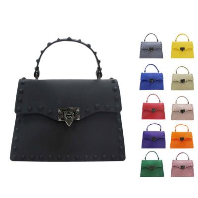 China Daily 2021 fashion ladies rainbow shoulder jelly bag PVC rivet matte jelly purse handbags for women luxury jelly purses for sale