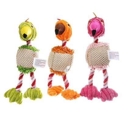 China Factory Wholesale Price Viable Multiple Rope Toys For Dogs Bird Styling Molar Dog Cat Chew Toy Flamingo Rope Shape for sale