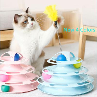 China New Design Viable Wholesale Custom Disc Scratcher Toy Ball Toy Cat Toy Interactive Plastic Pet Cat 4 Layer Turntable for sale