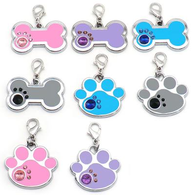 China Popular JEWELED Footprints Ally Puppy Rhinestone Pendant Fashion Beautiful Pet Jewelry Sublimation Pet ID Tag Stainless Steel for sale