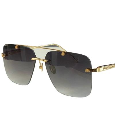 China Fashion Sunglasses Shape Luxury Designer Sunglasses Brand 18K Gold Plated Metal Rimless Sunglasses For Men for sale