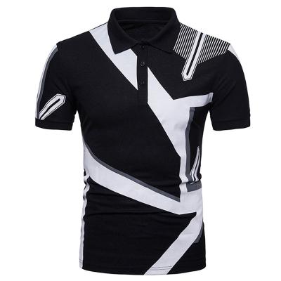 China New Men's Summer Leisure Sports Youth Anti-wrinkle Loose Black White Stripe Polo Shirt Wholesale for sale