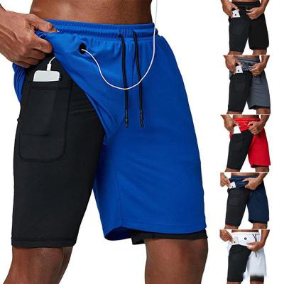 China Anti-Wrinkle Mens Workout Running 2 In 1 Double - Platform Training Gym Shorts With Pockets High Quality 2 In 1 Fitness Running Short for sale