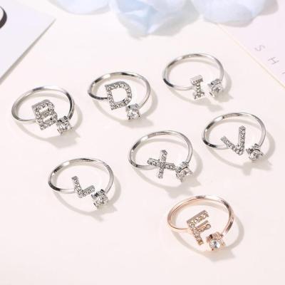 China 2020 Fashion Popular Casual / Sporty Design, Adjustable Rhinestone A - Z / Letters Initial Women Stackable Name Ring Alphabet Rings for sale