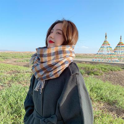 China Newest Plaid Cashmere Shawl Set Winter Unisex Scarf Women Long Thick Imitation Scarf Man With Tassel for sale