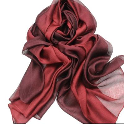 China New Mulberry Daily Life Gradient Color Silk Cotton Scarf Long Shawl Silk Cloth Gauze Dual Use Gauze Scarf for sale