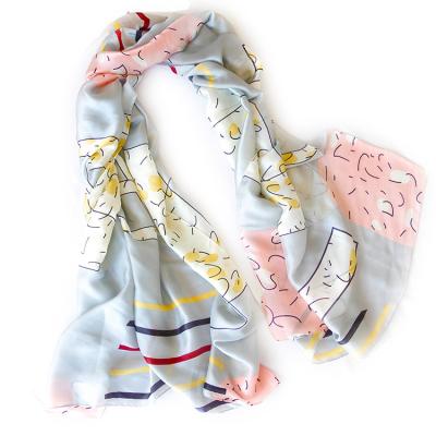 China New Daily Life Scarf Sunscreen Shawl Ladies Mulberry Silk Printed Silk Scarf for sale