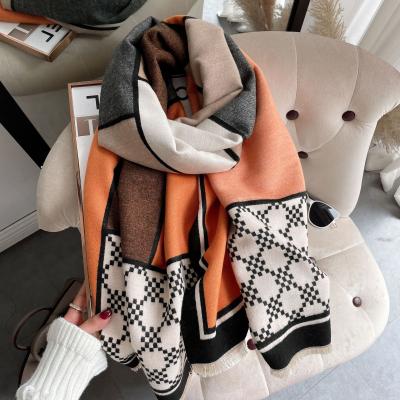 China Main Use New Fashion Winter Design Winter Cashmere Wild Scarf Set Thick Shawl For Women Decoration With Plaid Pattern for sale