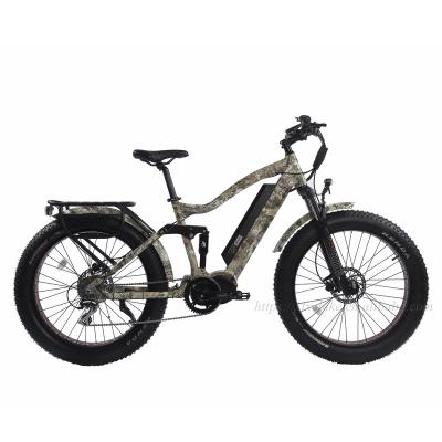 China Aluminum Alloy Chasing Fat Tire Mountain Bike Power 1000W Electric Motor Big Mid Drive Dual Suspensions Fat Electric Bike For Adults for sale