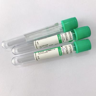 Chine Tube stérile jetable de sang de chapeau de vert de sodium d'héparine de gel de tube d'héparine de lithium à vendre