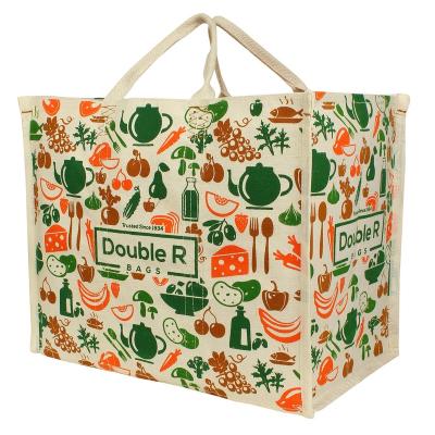 China Reusable Tote Bags With Full Handles Eco-friendly Custom Vegetable Canvas Printing Logo Heavy Duty Waterproof Grocery Shopping for sale