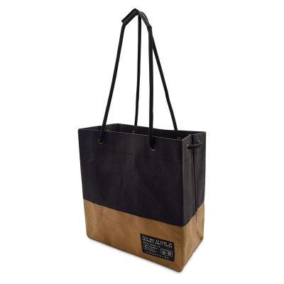 China Eco-Friendly Eco-Friendly Kraft Paper Shopping Tote Bags With Shoulder Length Luxury Black Washable Reusable Large Handles for sale