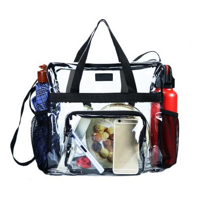 China Fashion Transparent Logo PVC Shoulder Bag Wholesale Custom Stadium Approved Clear Tote Bag For Work School Sport for sale