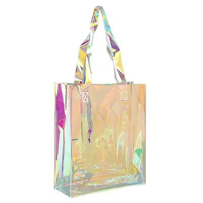 China Fashion Purses Iridescent Colorful Neon Handbag Tote Bag For Stadium Beach Holographic Clear Work Shopping for sale