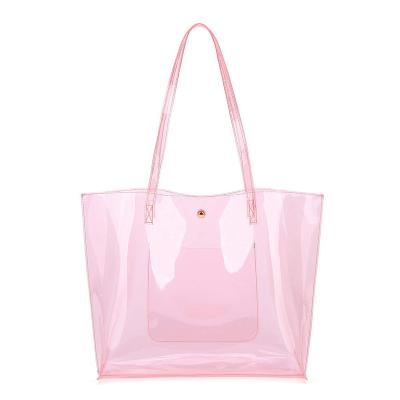 China Lady Waterproof Clear PVC Tote Bag Shoulder Jelly Handbag Women's Large Capacity Neon Transparent Transparent Purse Summer Fashion for sale