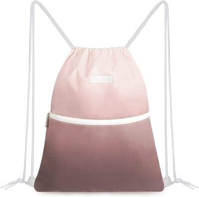 China Waterproof Cheap Custom Gradient Colors Polyester Fabric Shoulder Water Resistant Drawstring Bag Backpack For Gift for sale