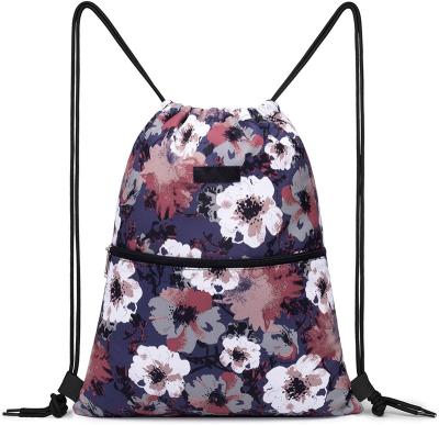 China Customized Printing Nylon Packsack Waterproof Casual Girls Travel Drawstring Outdoor Hiking Camping Backpack for sale