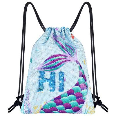 China Mermaid Waterproof High Quality Blue Reversible Sequins Kids Dance Waterproof School Bags Travel Drawstring Backpack for sale