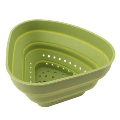 China Viable High Quality Collapsible Vegetable Fruit Vegetable Sieve Sink Sieve Kitchen Silicone Corner Strainer Container Daily for sale