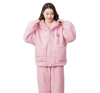 China Soft Comfortable High Quality Adult Flannel Sets Nightgowns Family Winter Plush Solid Fleece Pajamas For Women for sale