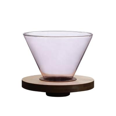 China Sustainable Dishwasher And Microwave Coffee V02 Safe Pink Glass Filter With Wood Base for sale