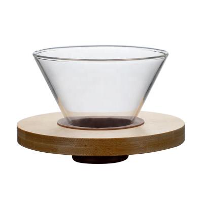 China Sustainable Glass Drip Coffee Filter Coffee V60 Separate Glass Drip Device With Wooden Stand for sale