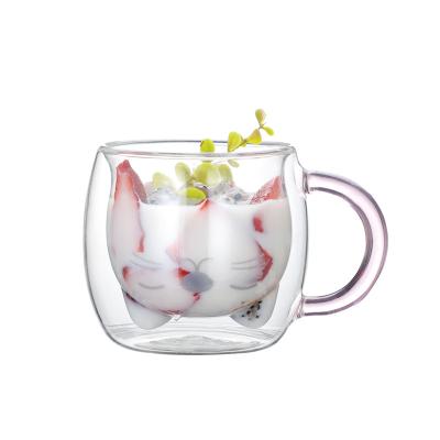 China Viable Made In China Heat Resistant Double Mug 7oz Family Use Cat Paw Glass Mug for sale