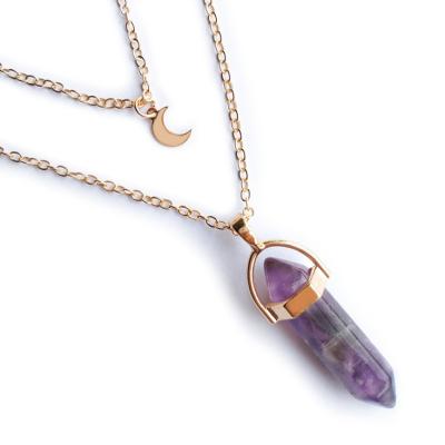 China New Design Europe Fashion Jewelry Women Hexagon Moon Long Pendant Chain Healing Chakra Crystal Necklace for sale