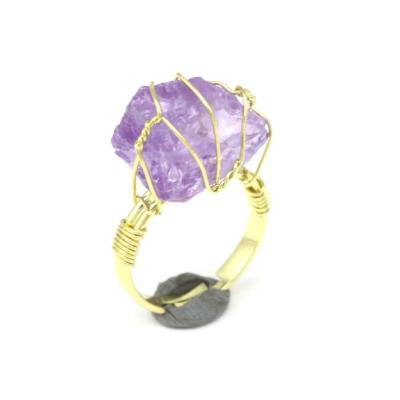 China Europe Gift Handmade Wire Wrap Rough Ring Druzy Natural Crystal Quartz Stone Rings Mineral Jewelry for sale