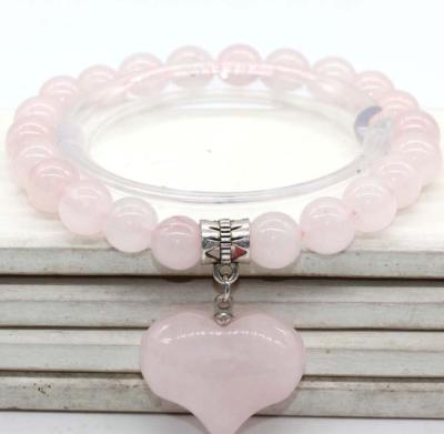 China New Europe Fashion Wholesale High Quality Natural Crystal Round Bead Heart Shaped Energy Healing Bracelet for sale