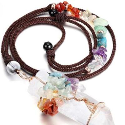 China Europe 7 Chakra Natural Raw Gemstone Healing Crystals Quartz Quartz Adjustable Pendant Necklace Rope Chain for sale