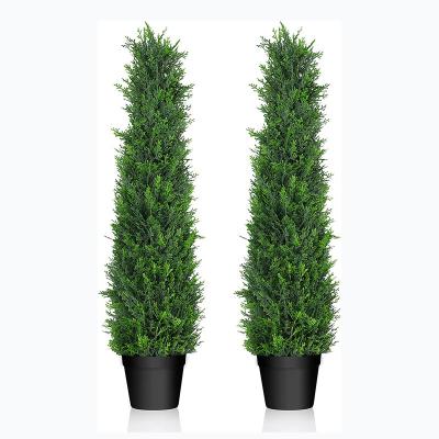 China Plastic 1 set of 2Pcs High quality Lifelike Plastic Artificial Potted Plant Artificial Tree For Home Garden Office Decor for sale