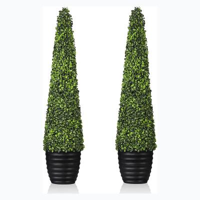 China Plastic Hot sale 1 set of 2Pcs Lifelike Plastic Boxwood Artificial Potted Plant Artificial Tree For Home Garden Office Decor for sale