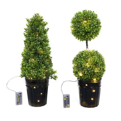 China Wholesale Plastic Home Decor Plants Artificial Boxwood Tree Topiary Ball With Led Light for sale